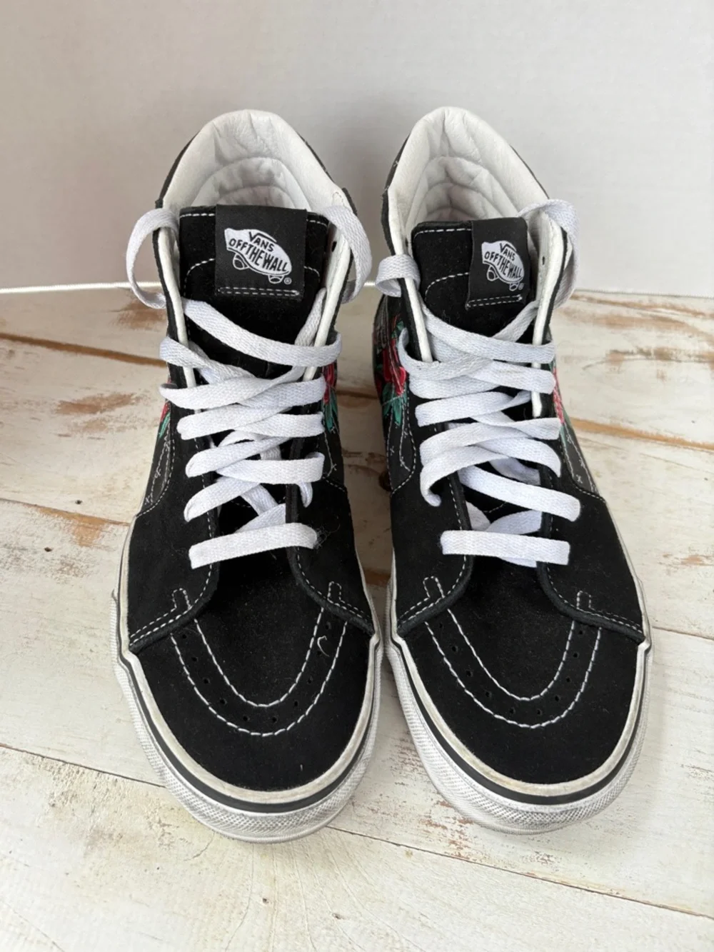 VANS Sk8-Hi Rose Skulls sneakers hi-top punk goth skate sz 9 women 7.5 men suede